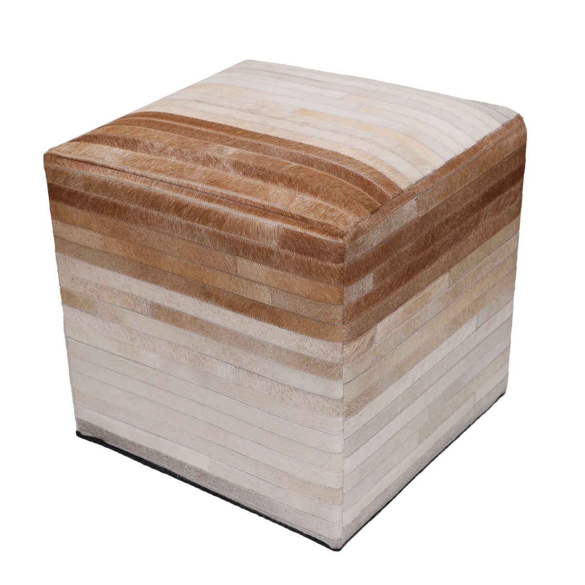Handmade Cowhide Leather Ombre Ottoman Pouf 18x18 Gradient Beige Brown