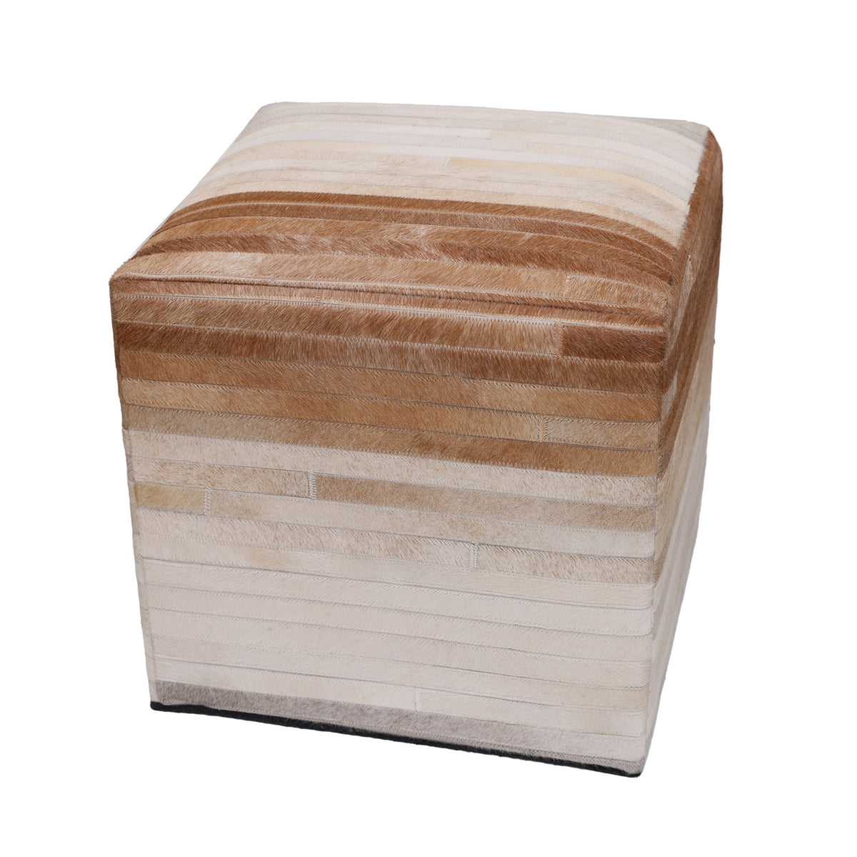 Handmade Cowhide Leather Ombre Ottoman Pouf 18x18 Gradient Beige Brown