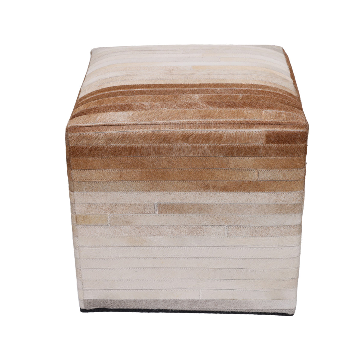 Handmade Cowhide Leather Ombre Ottoman Pouf 18x18 Gradient Beige Brown