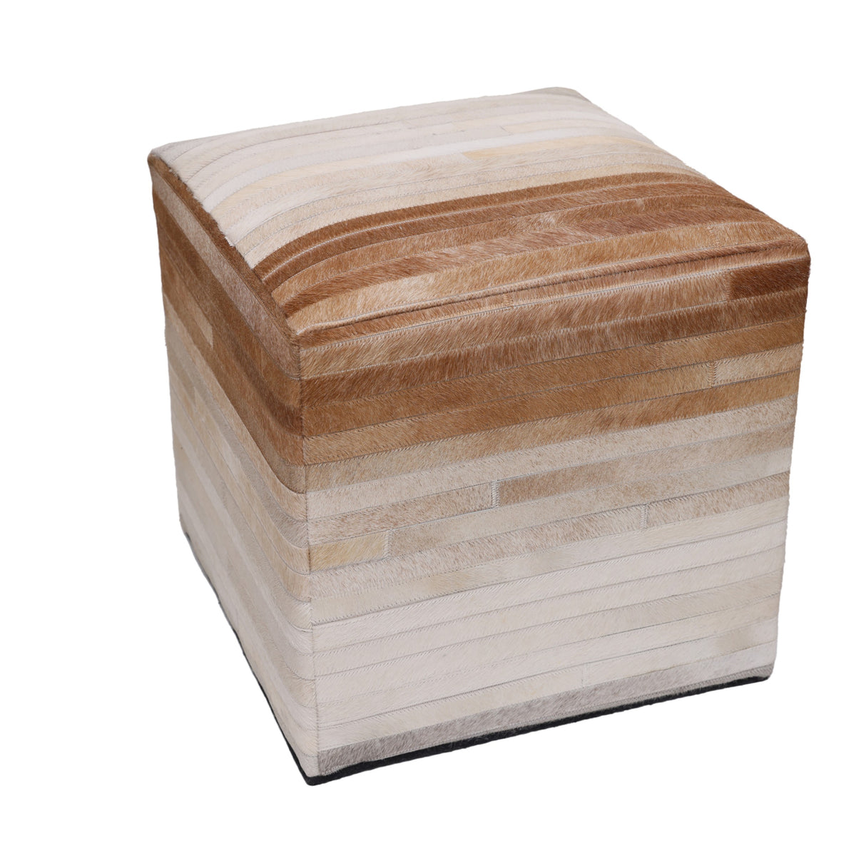 Handmade Cowhide Leather Ombre Ottoman Pouf 18x18 Gradient Beige Brown