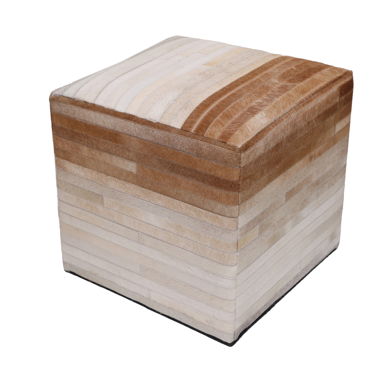 Handmade Cowhide Leather Ombre Ottoman Pouf 18x18 Gradient Beige Brown