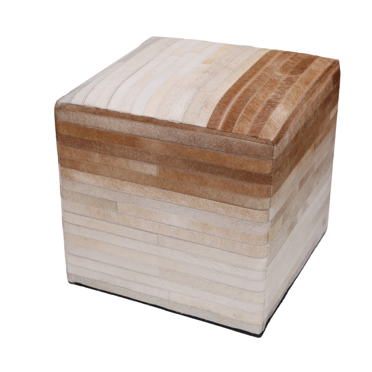 Handmade Cowhide Leather Ombre Ottoman Pouf 18x18 Gradient Beige Brown