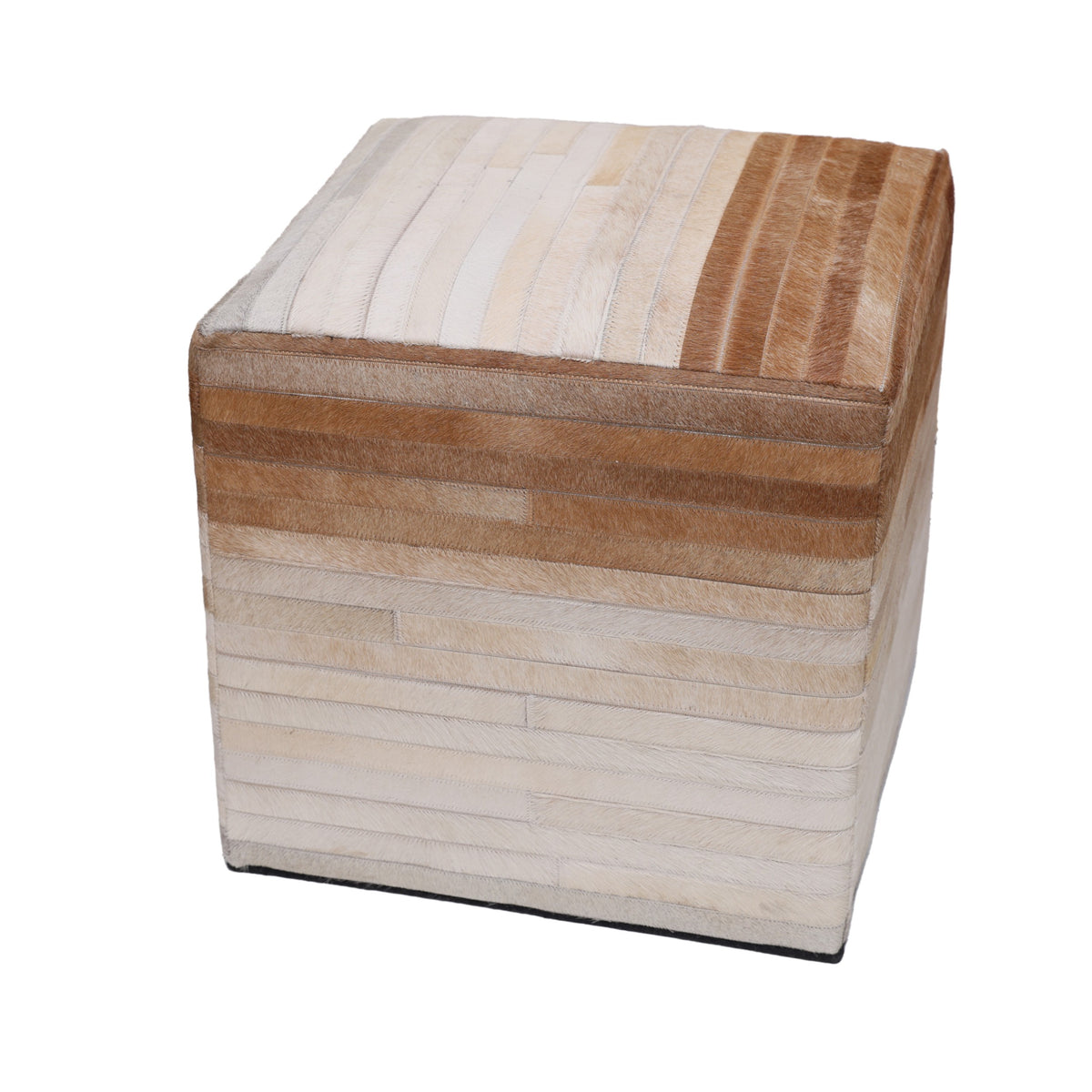 Handmade Cowhide Leather Ombre Ottoman Pouf 18x18 Gradient Beige Brown