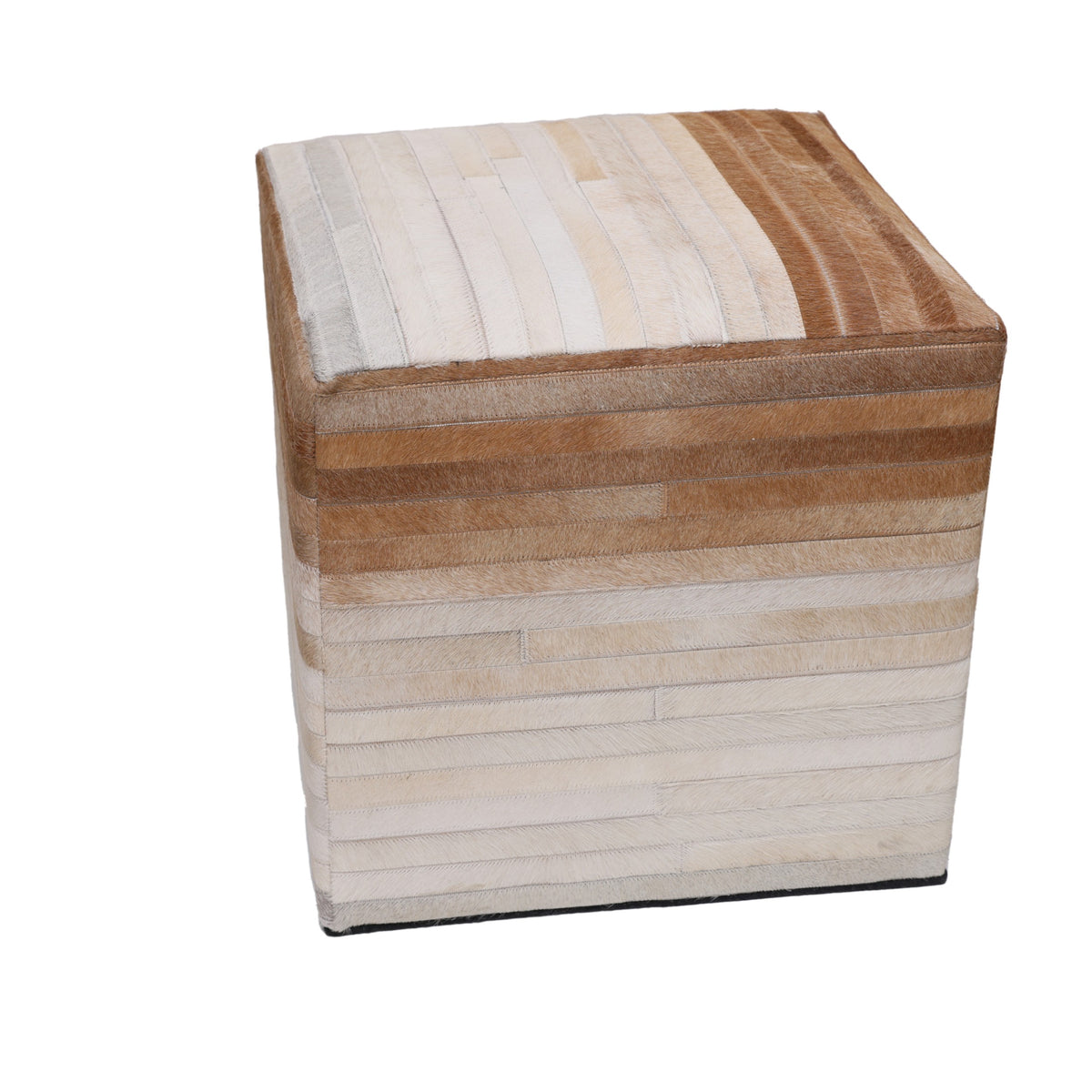 Handmade Cowhide Leather Ombre Ottoman Pouf 18x18 Gradient Beige Brown