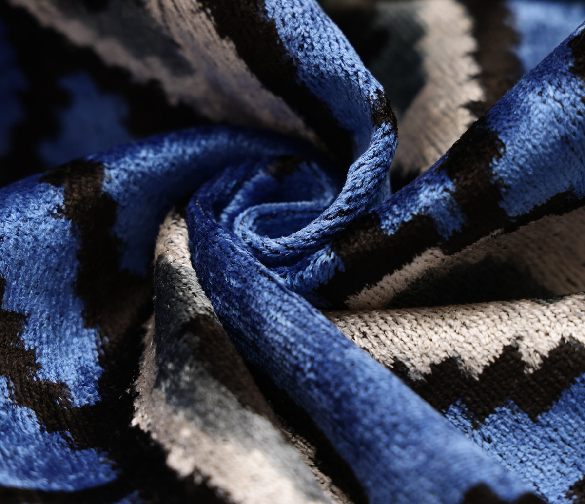 Blue Ikat Velvet Throw Pillow 16x16 | Handmade Luxury Accent
