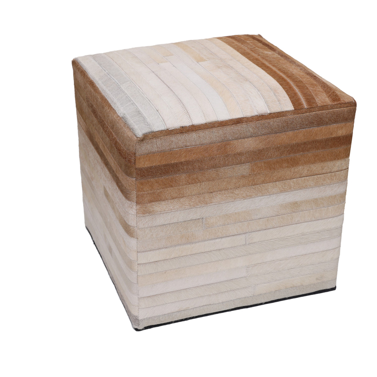 Handmade Cowhide Leather Ombre Ottoman Pouf 18x18 Gradient Beige Brown