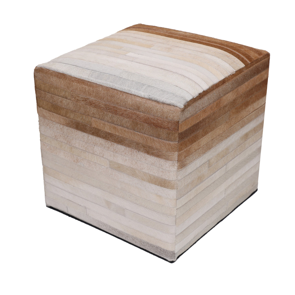 Handmade Cowhide Leather Ombre Ottoman Pouf 18x18 Gradient Beige Brown