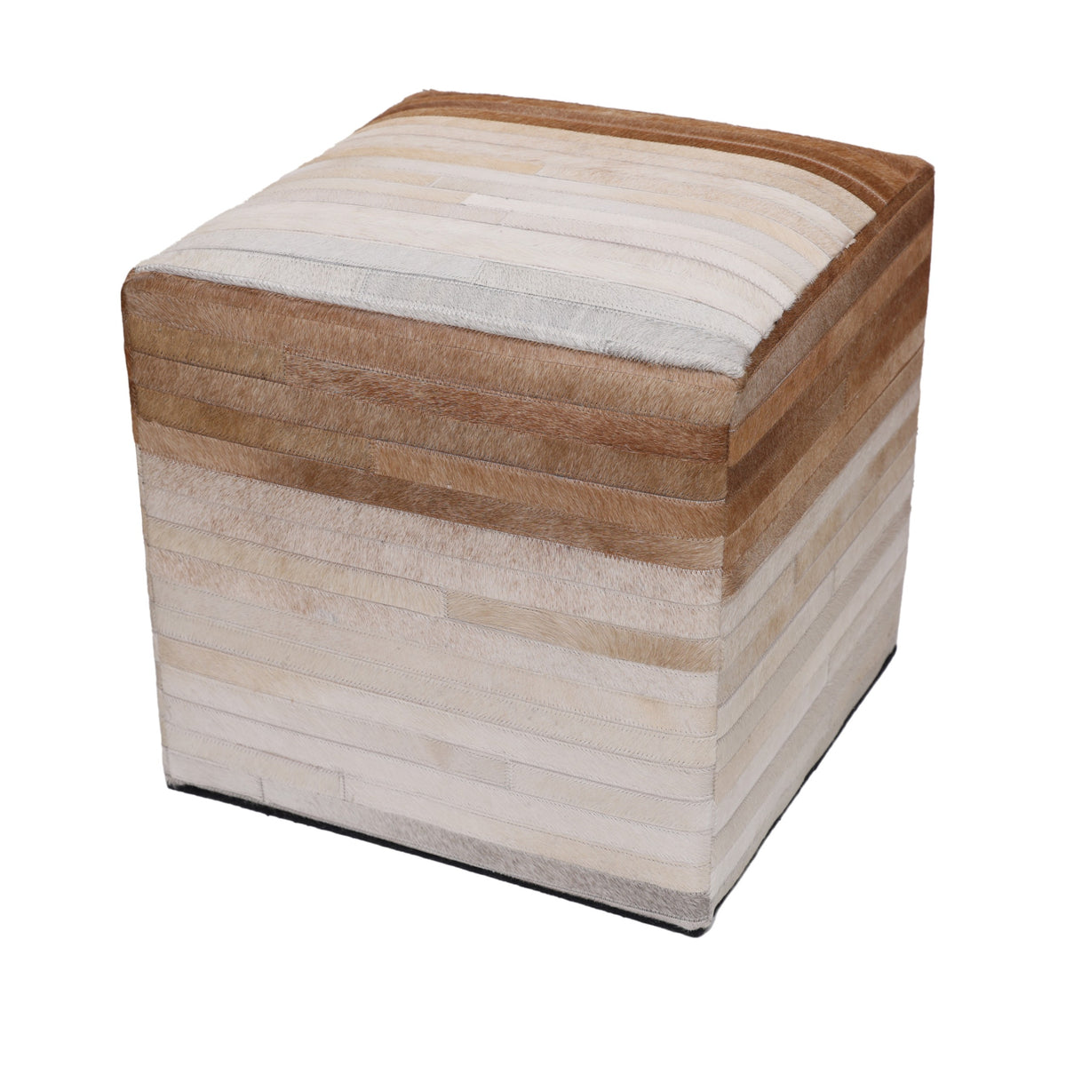 Handmade Cowhide Leather Ombre Ottoman Pouf 18x18 Gradient Beige Brown