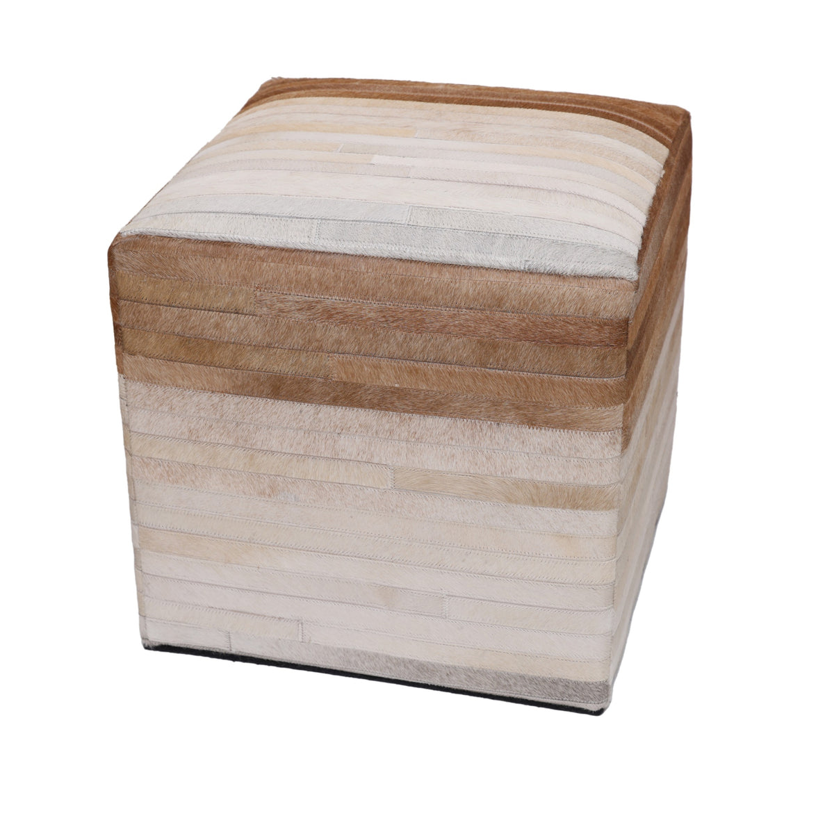 Handmade Cowhide Leather Ombre Ottoman Pouf 18x18 Gradient Beige Brown