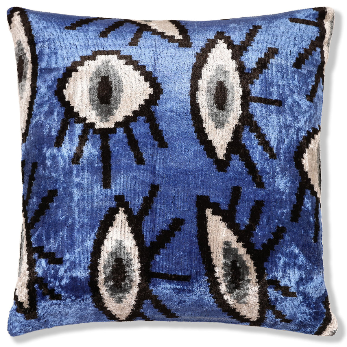 Blue Ikat Velvet Throw Pillow 16x16 | Handmade Luxury Accent