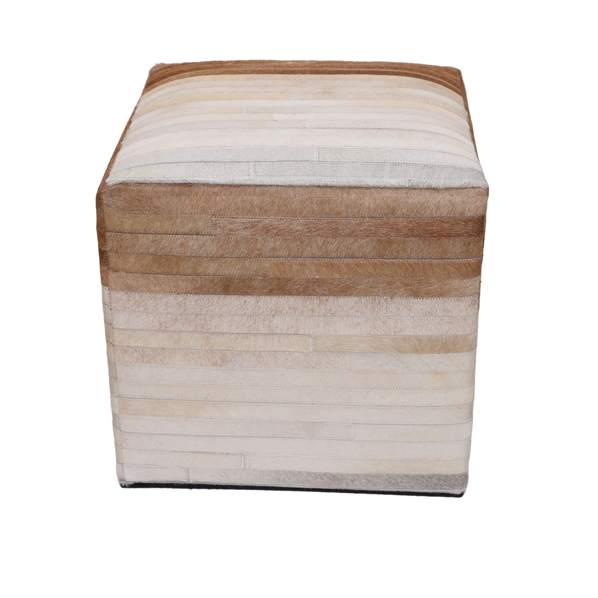Handmade Cowhide Leather Ombre Ottoman Pouf 18x18 Gradient Beige Brown