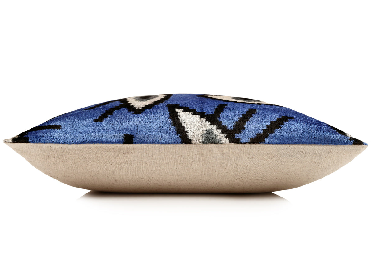 Blue Ikat Velvet Throw Pillow 16x16 | Handmade Luxury Accent