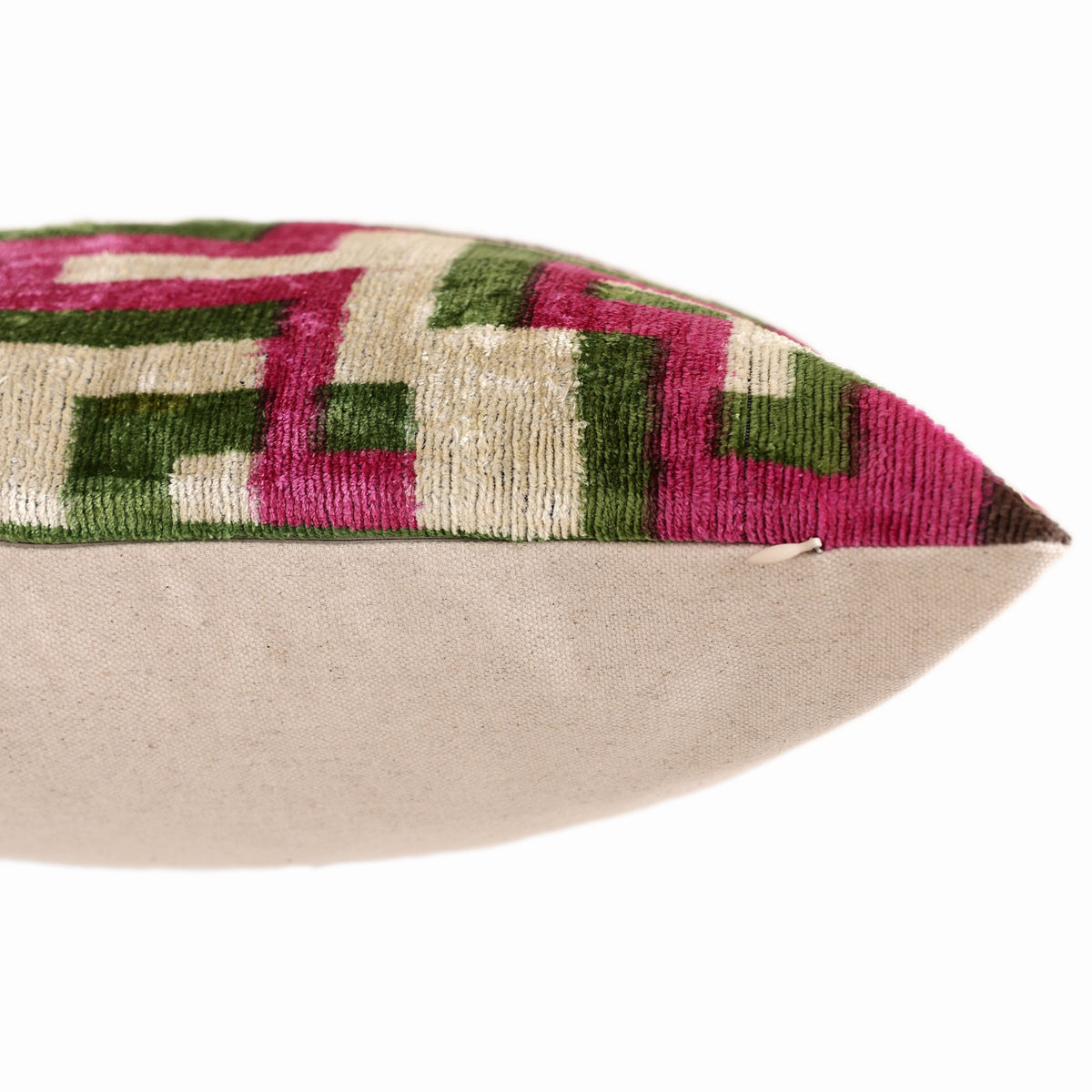 Modern Geometric Silk Velvet Pillow 20x20 | Handmade Pink & Green Designer Cushion