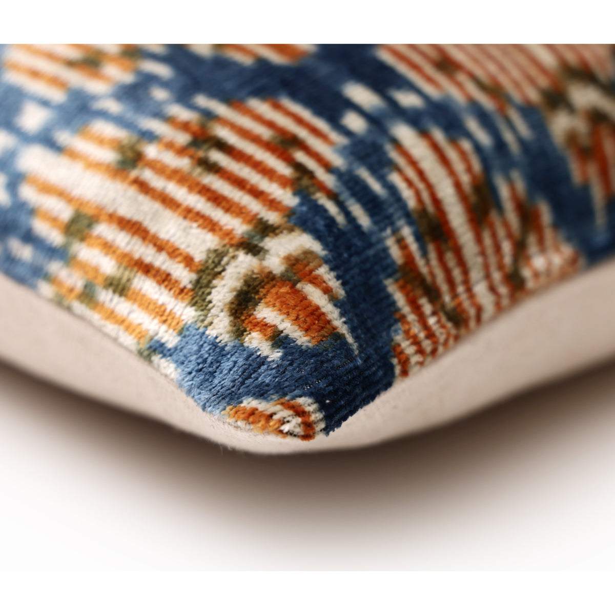 Blue Ikat Silk Velvet Pillow 20x20 | Handmade Designer Accent Cushion