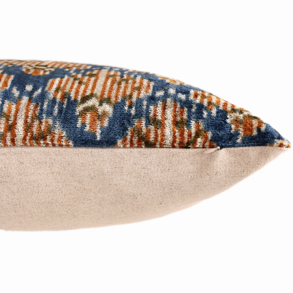 Blue Ikat Silk Velvet Pillow 20x20 | Handmade Designer Accent Cushion