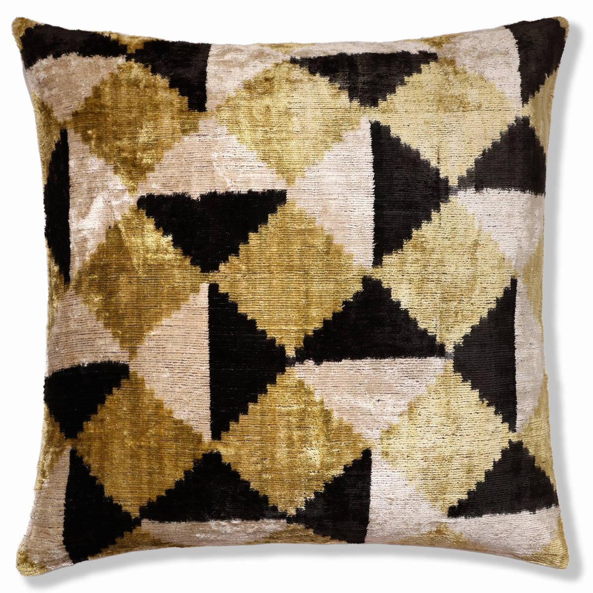 Gold Geometric Silk Velvet Pillow 20x20 | Handmade Luxury Designer Cushion