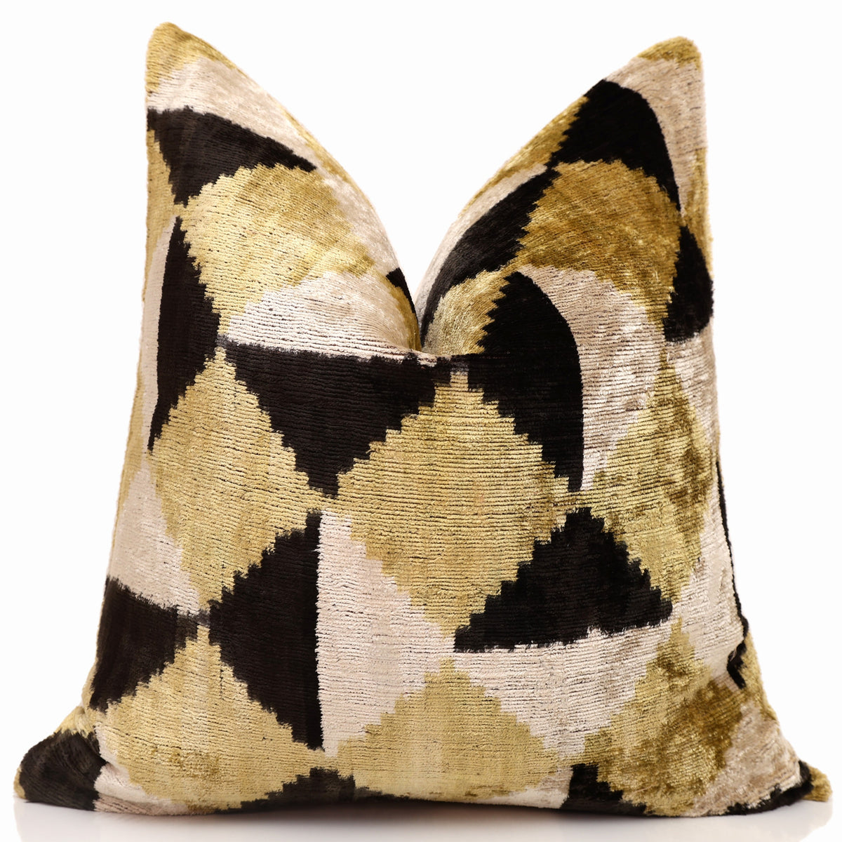 Gold Geometric Silk Velvet Pillow 20x20 | Handmade Luxury Designer Cushion
