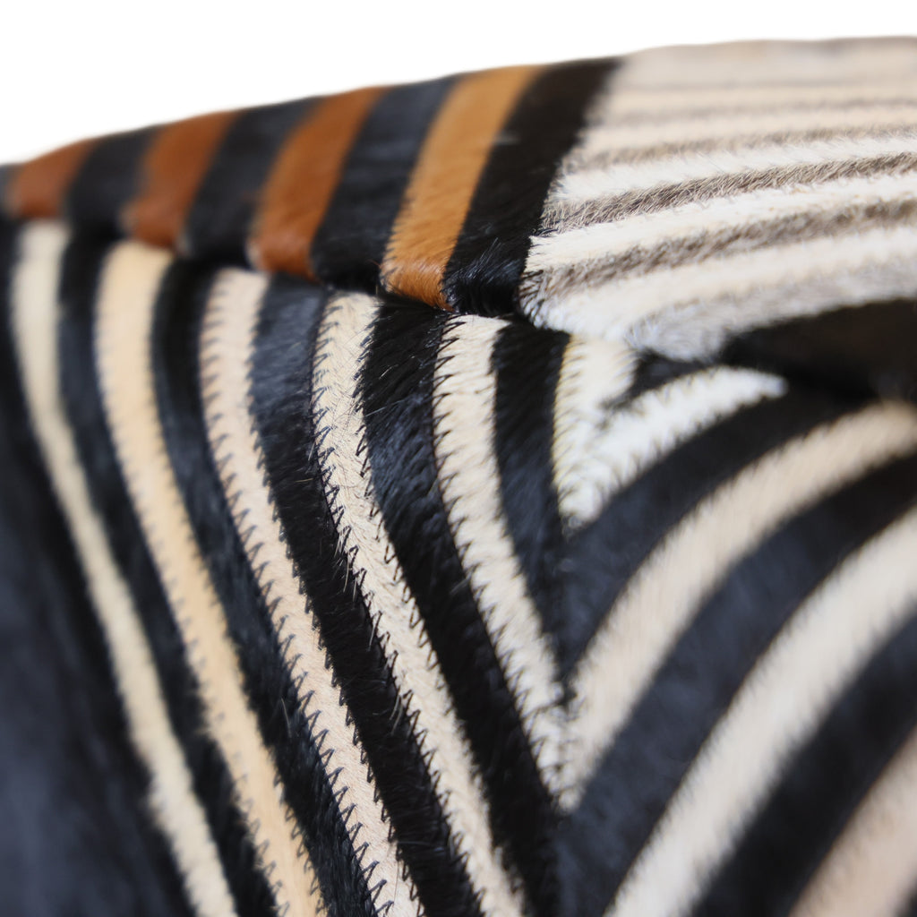 Handmade Chevron Cowhide Leather Ottoman Pouf 18x18 Graphic Statement