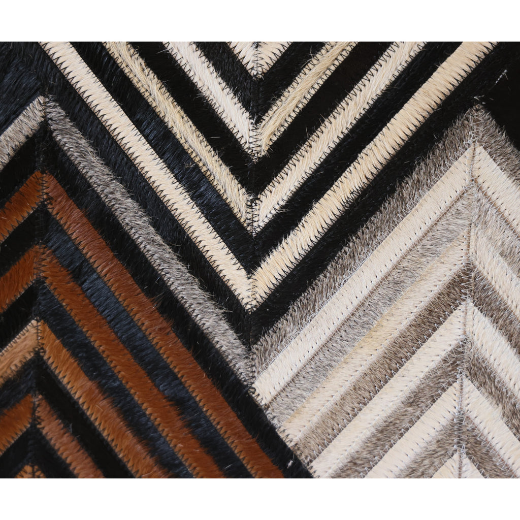 Handmade Chevron Cowhide Leather Ottoman Pouf 18x18 Graphic Statement