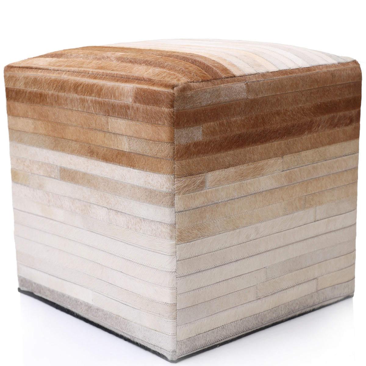 Handmade Cowhide Leather Ombre Ottoman Pouf 18x18 Gradient Beige Brown