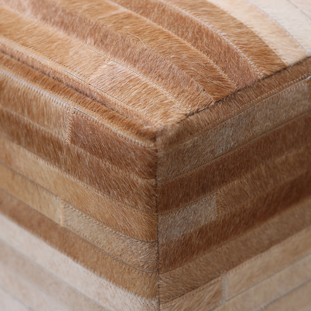 Handmade Cowhide Leather Ombre Ottoman Pouf 18x18 Gradient Beige Brown