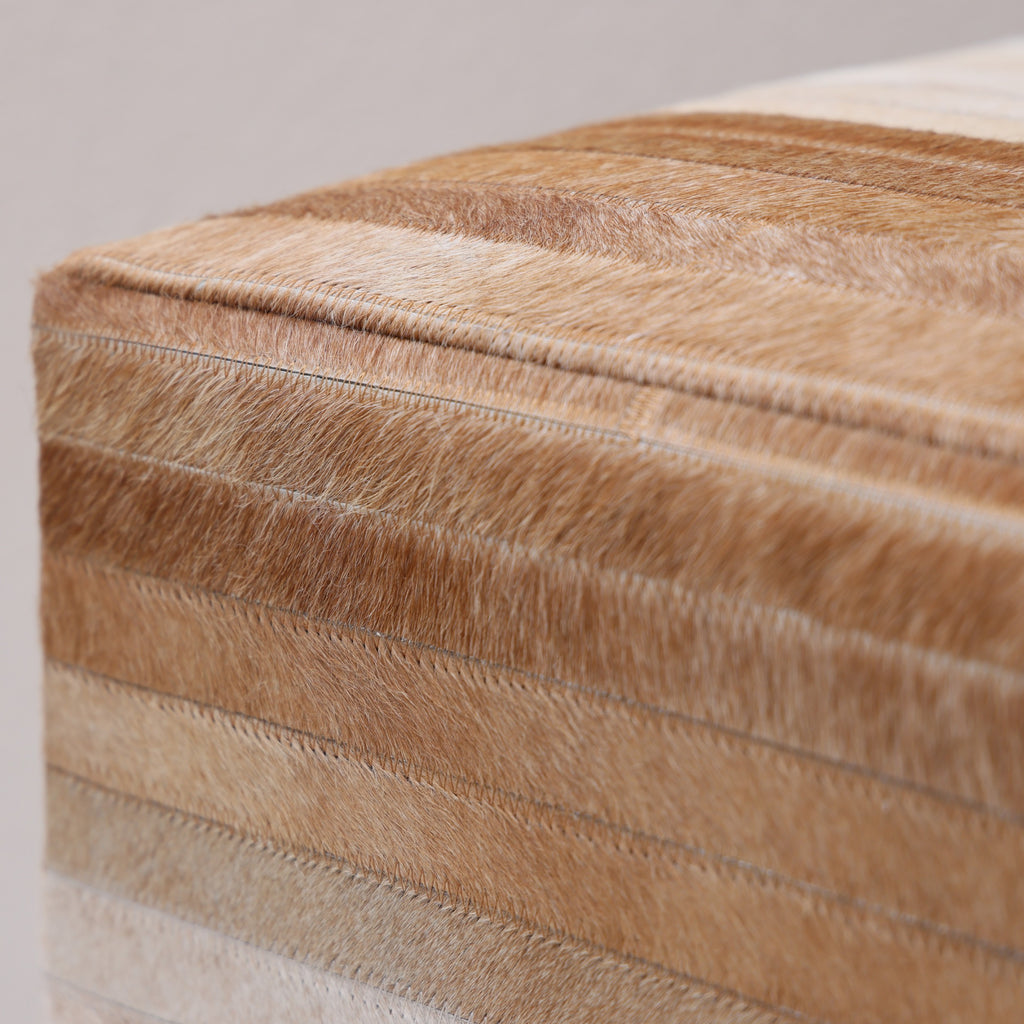 Handmade Cowhide Leather Ombre Ottoman Pouf 18x18 Gradient Beige Brown