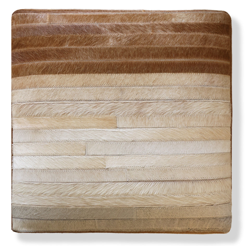 Handmade Cowhide Leather Ombre Ottoman Pouf 18x18 Gradient Beige Brown