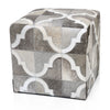 Handmade Quatrefoil Cowhide Leather Ottoman Pouf 18x18 Neutral Cube