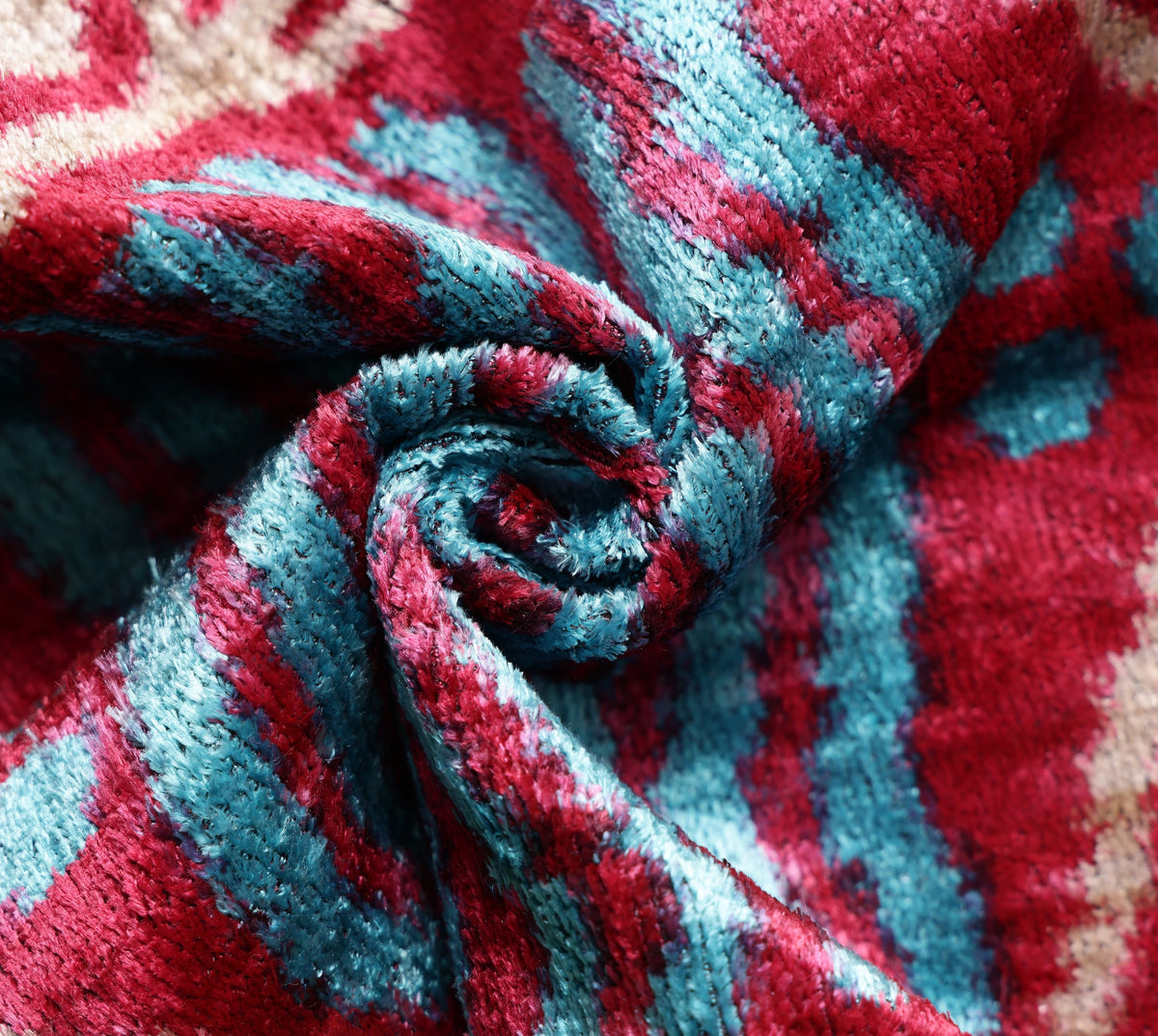 Handmade Red & Turquoise Ikat Velvet Lumbar Pillow 16x24 | Bold Artisan Statement
