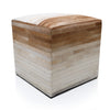 Handmade Cowhide Leather Ombre Ottoman Pouf 18x18 Gradient Beige Brown