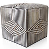 Handmade Beige Brown Geometric Cowhide Leather Ottoman Pouf 18x18