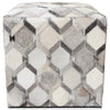 Handmade Diamond Patchwork Cowhide Leather Ottoman Pouf 18x18 Neutral