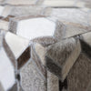 Handmade Diamond Patchwork Cowhide Leather Ottoman Pouf 18x18 Neutral