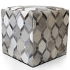 Handmade Diamond Patchwork Cowhide Leather Ottoman Pouf 18x18 Neutral