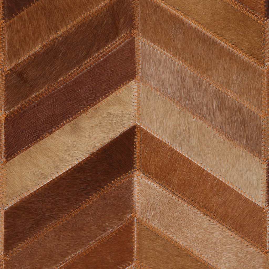 Handmade Tan Chevron Cowhide Leather Ottoman Pouf 18x18 Warm Cube