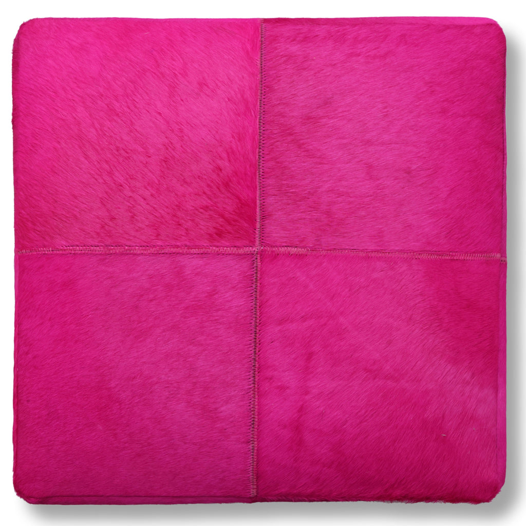 Handmade Fuchsia Cowhide Leather Ottoman Pouf 18x18 Statement Cube