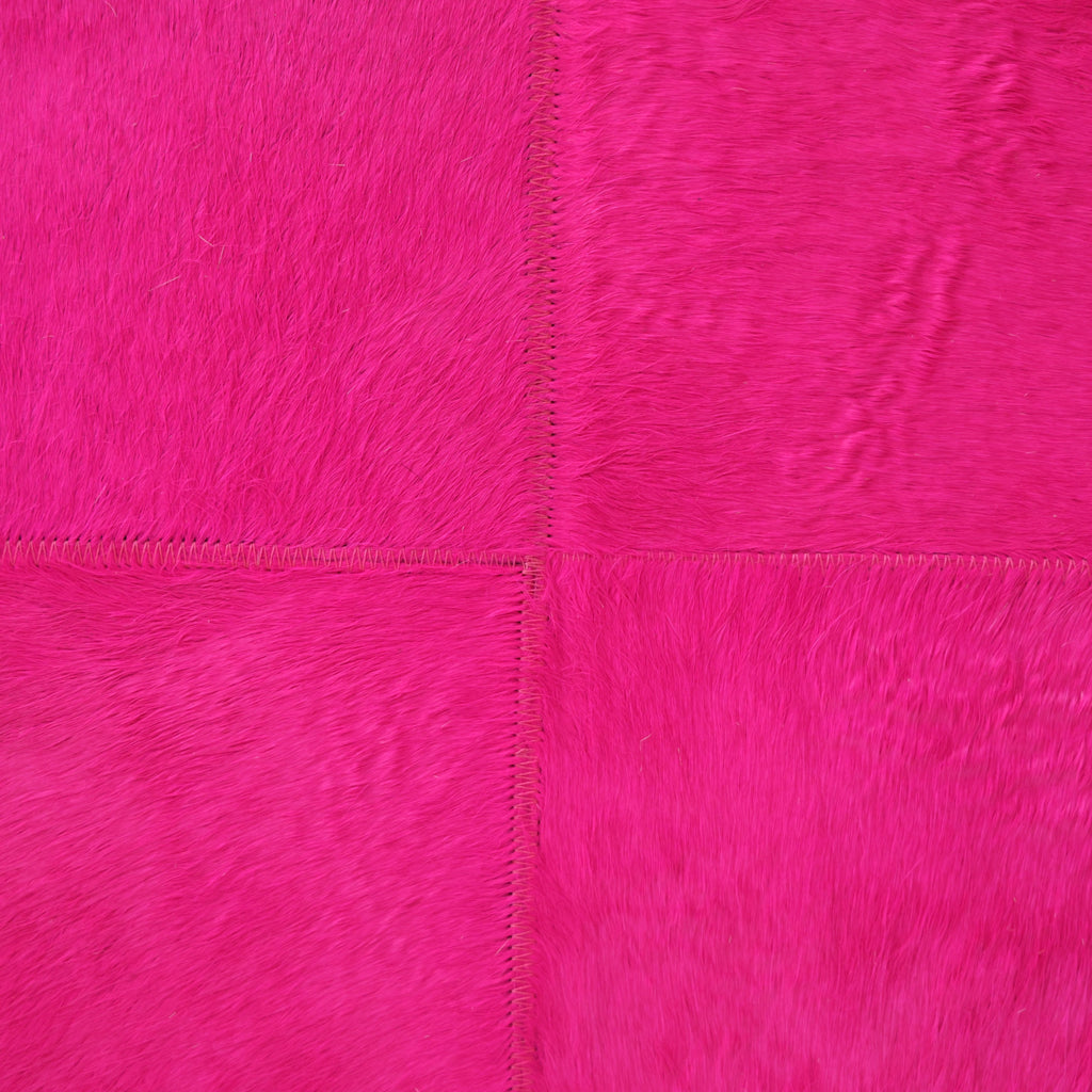 Handmade Fuchsia Cowhide Leather Ottoman Pouf 18x18 Statement Cube