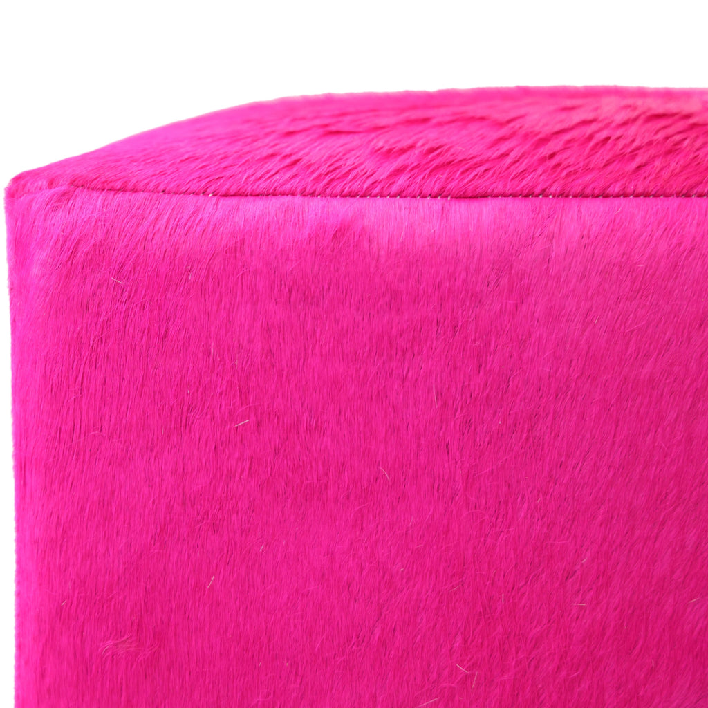 Handmade Fuchsia Cowhide Leather Ottoman Pouf 18x18 Statement Cube