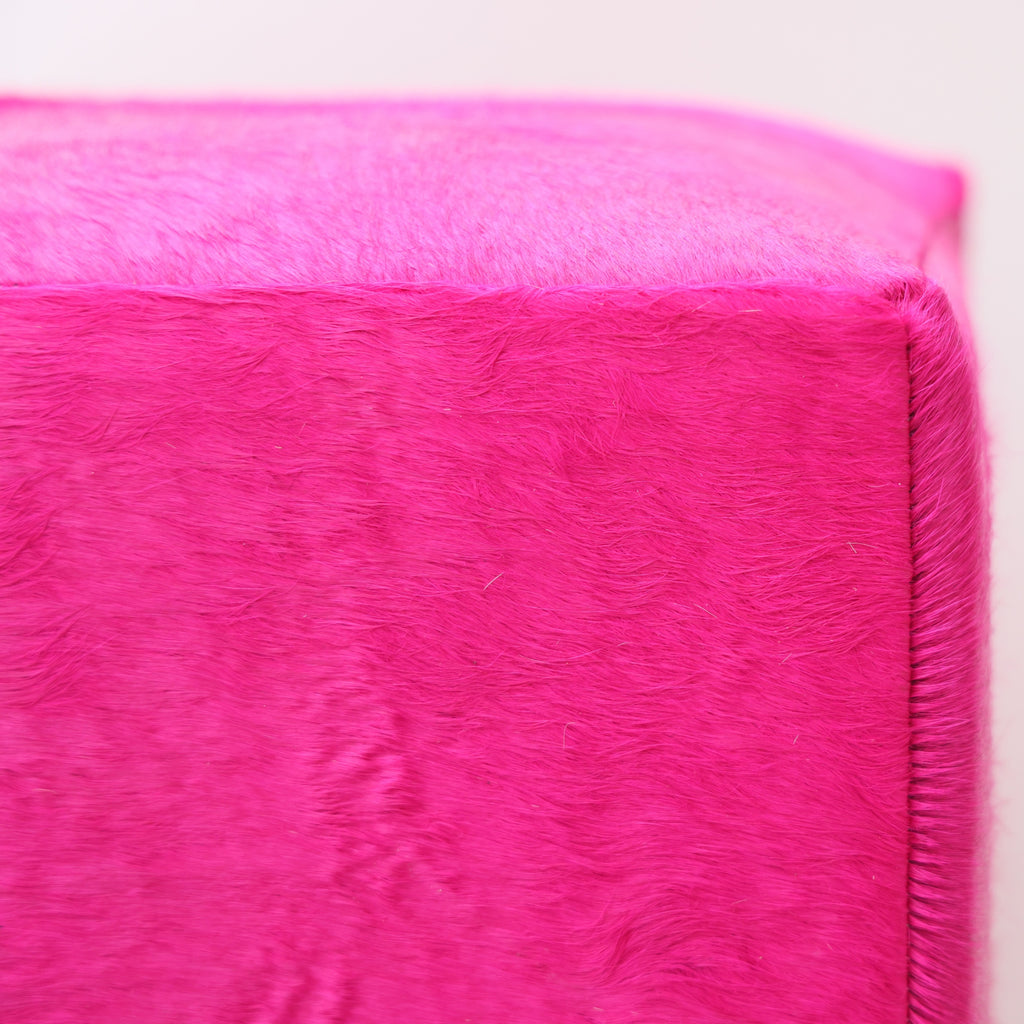 Handmade Fuchsia Cowhide Leather Ottoman Pouf 18x18 Statement Cube