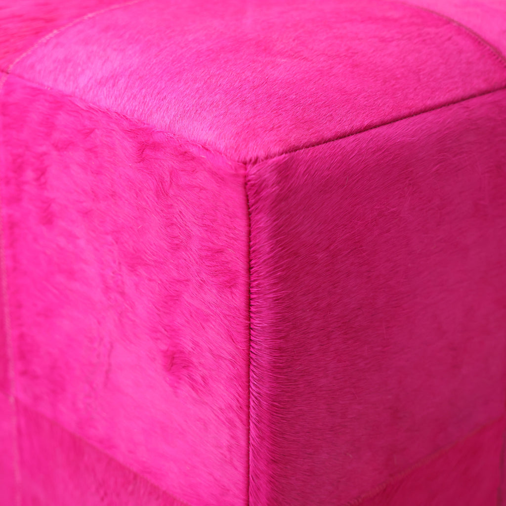 Handmade Fuchsia Cowhide Leather Ottoman Pouf 18x18 Statement Cube