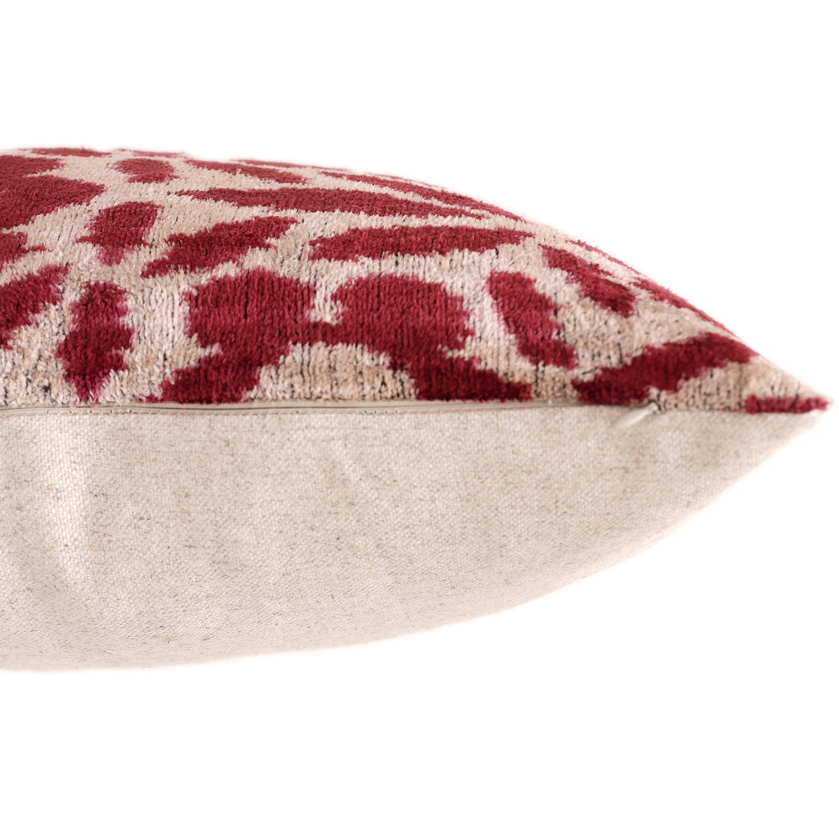 Ruby Red & Ivory Ikat Velvet Lumbar Pillow 16x24 | Classic Statement Luxury