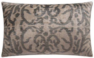 Elegant Handmade Silk Velvet Throw Pillow - 16x24, Taupe and Gray Luxury Cushion with Down Feather Insert