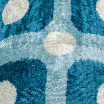 Handmade Velvet Pillow – Blue Retro Grid Pattern, 16x24"