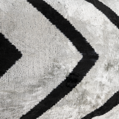 Handmade Velvet Pillow – Silver & Black Chevron, 16x24"
