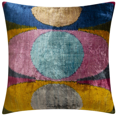 Luxury Silk Velvet Throw Pillow - Mustard Yellow, Teal, Pink, and Navy Mid-Century Modern Geometric Design, 20x20 in