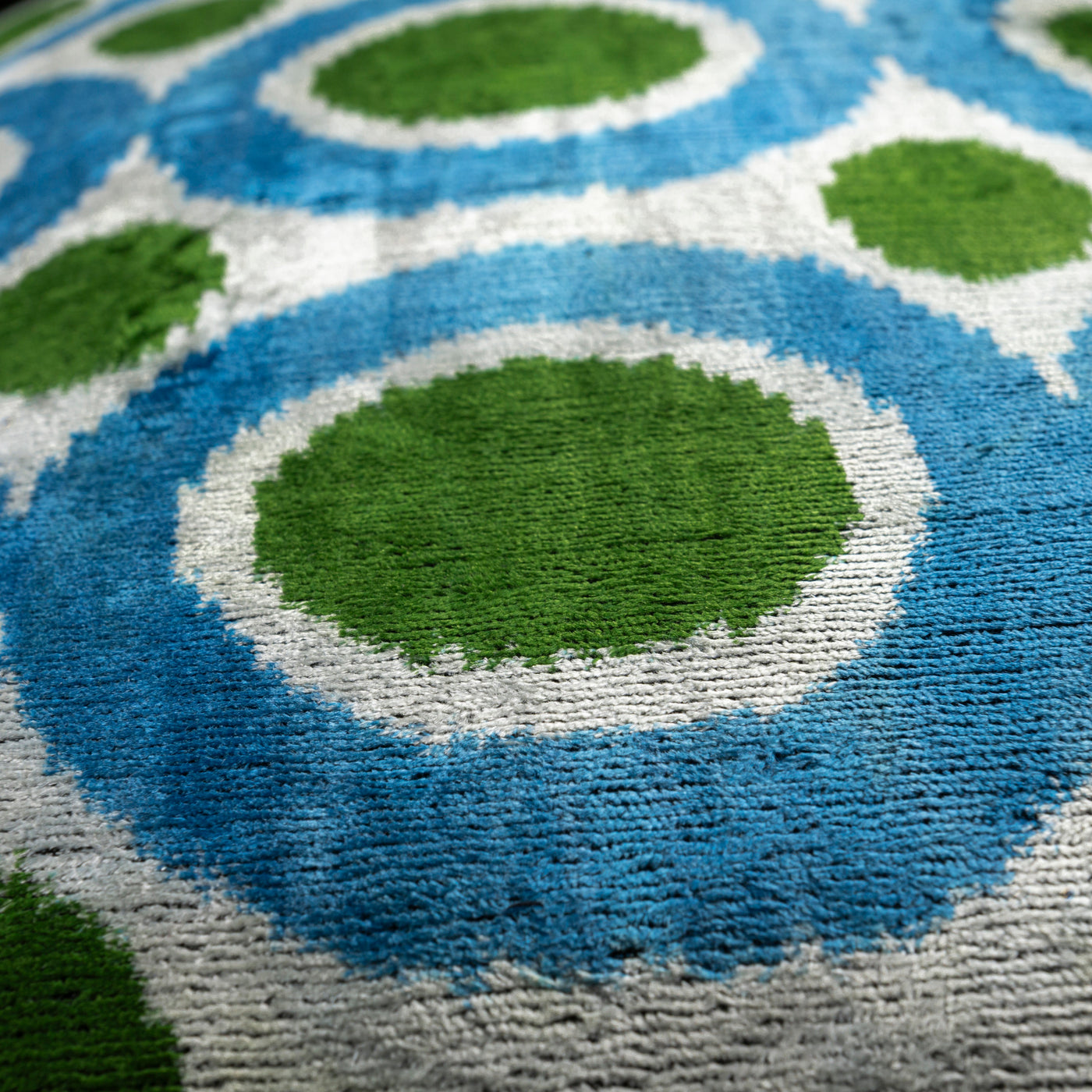 Handmade Velvet Pillow – Blue & Green Retro Circles, 16x24"