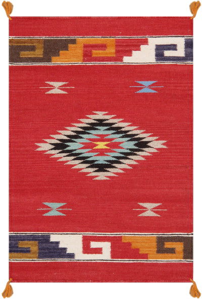 Canvello Reversible Wool Red Area Rug- 2'2'' X 3'1''