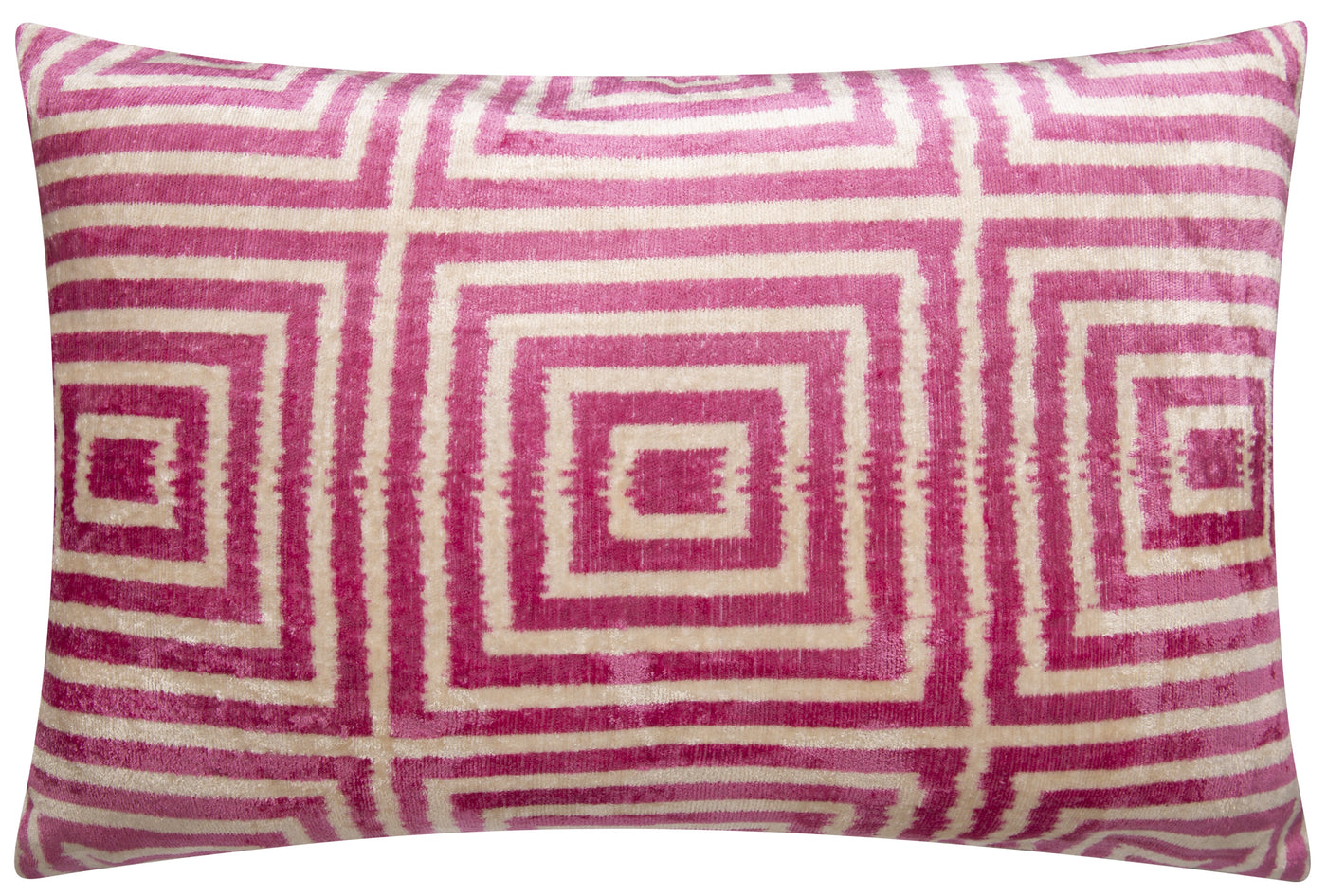 Handmade Geometric Silk Velvet Throw Pillow - 16x24 with Premium Down Feather Insert, Hidden Zipper - Chic Pink and Beige Modern Design for Sofa, Couch, Bed Decor