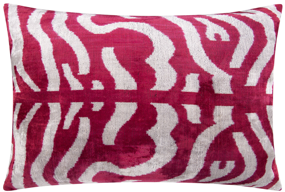 Luxury Handmade Silk Velvet Throw Pillow - Pink and White Zebra Design, 16x24, Super Soft