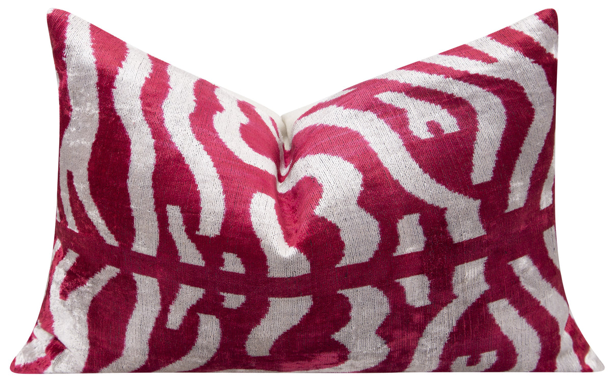 Luxury Handmade Silk Velvet Throw Pillow - Pink and White Zebra Design, 16x24, Super Soft
